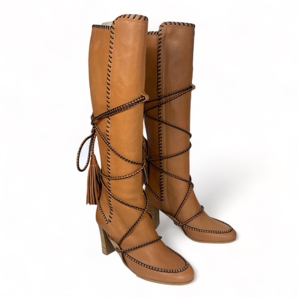 Ulla Johnson Atlas Mocassin Boots Natural Size 6 Leather Tassles Heel - Picture 2 of 14